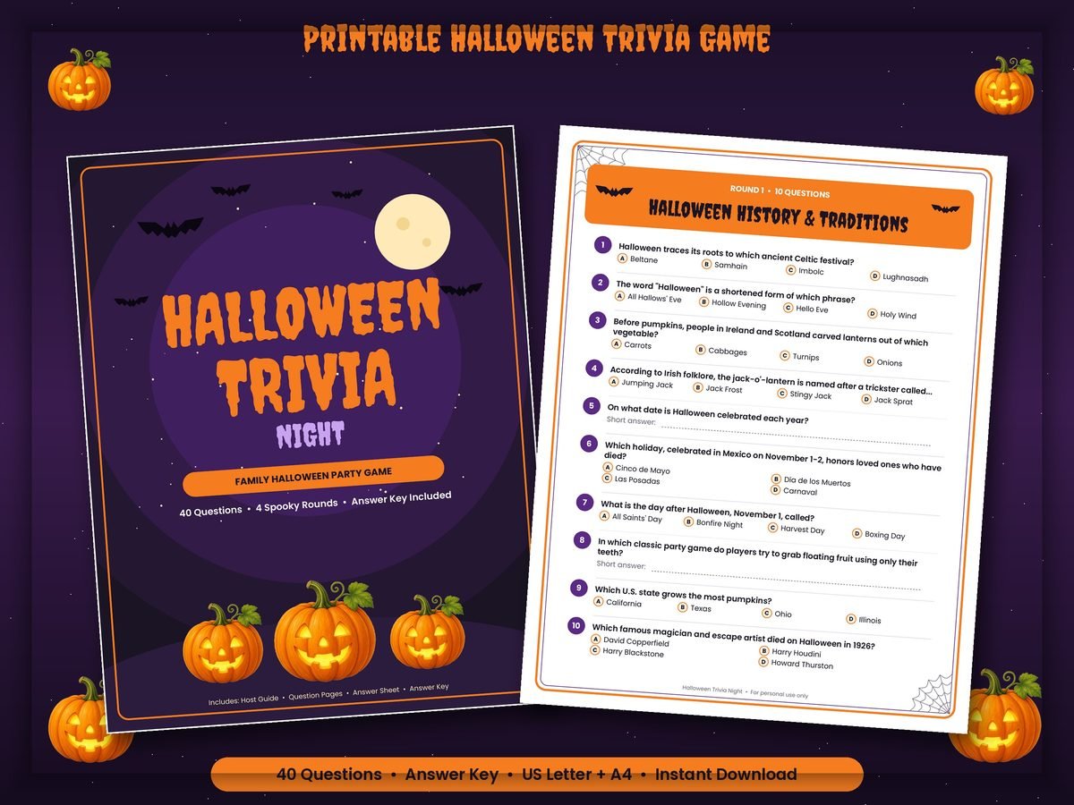 Printable Halloween trivia game pages