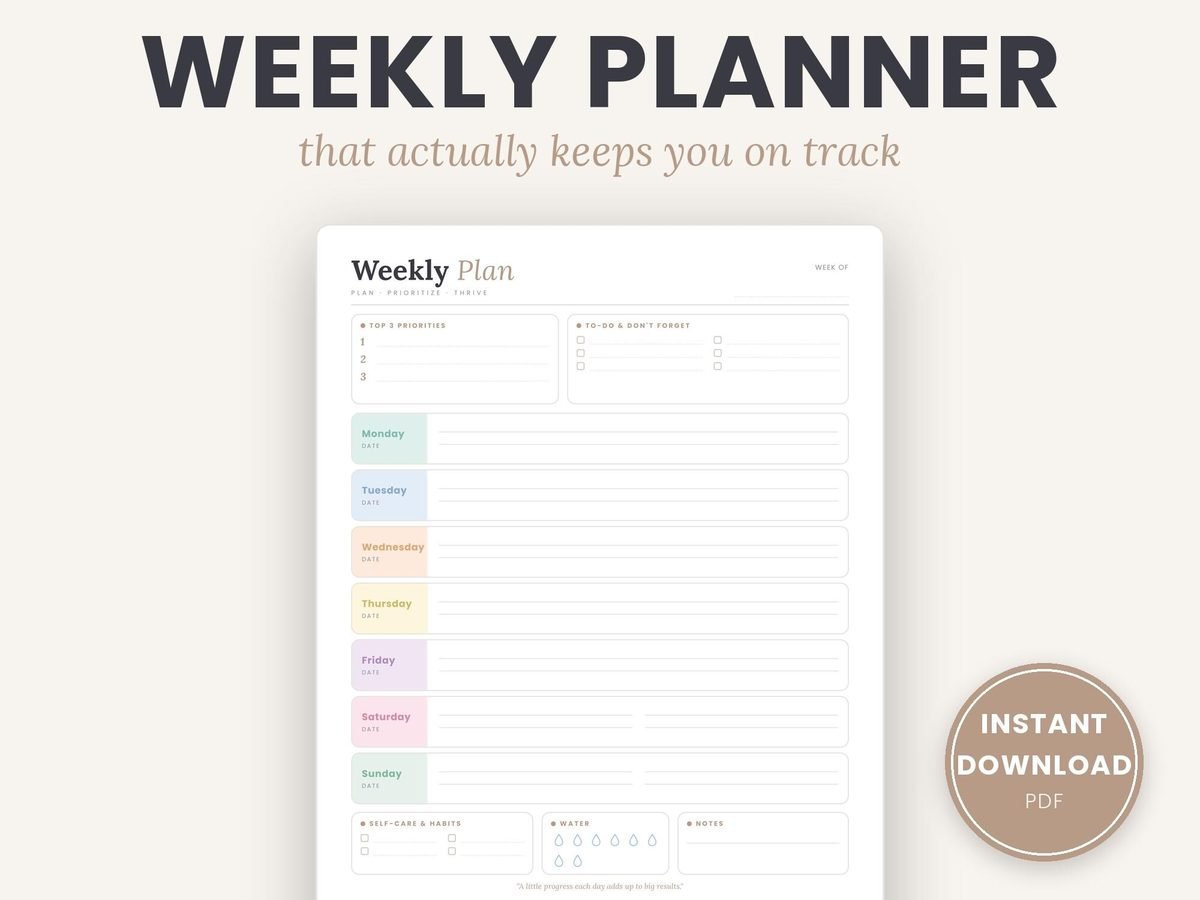 Printable undated weekly planner page